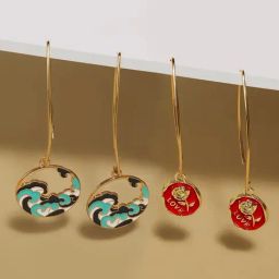 Zaveri Pearls Set of 2 Multicolor Enamelled Rose & Sea Wave Contemporary Drop Earring-ZPFK16823-19