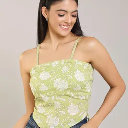 aturabi Green Floral Print Crop Top-image-15