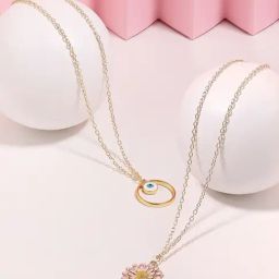 Zaveri Pearls Set of 2 Multicolor Enamelled Heart & Flower Contemporary Pendant & Chain-ZPFK16825-17