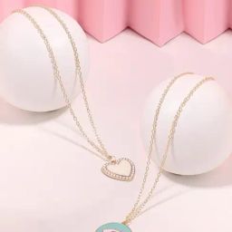 Zaveri Pearls Set of 2 off White & Blue Austrian Diamonds Heart & Evil Eye Pendant & Chain-ZPFK16824-69