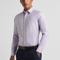 Peter England Purple Cotton Regular Fit Striped Shirt-image-97