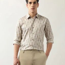 Arrow New York Beige Cotton Slim fit Geometric Casual Shirt-picture-12