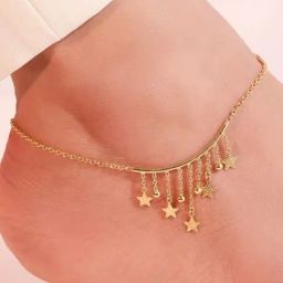 Zavya Golden Starry Cascade Gold-Plated 925 Sterling Silver Drop Stars Anklet-image-44