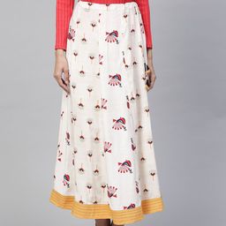 Pannkh Off-White & Red Printed Maxi A-Line Skirt-39