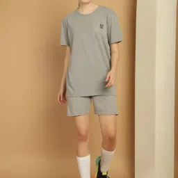 Vimal Jonney Grey Cotton Sports T-Shirt Shorts Set-image-41