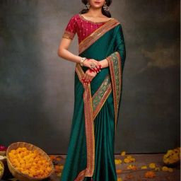 Saree Mall Blue Embroidered Sarees With Unstitched Blouse-image-43