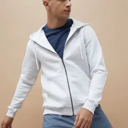 Fame Forever By Lifestyle White Cotton Regular Fit Texture Hooded Sweatshirt-image-15