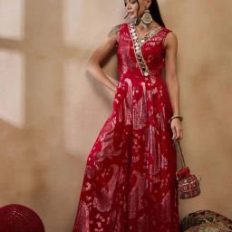 Mabish By Sonal Jain Red Jacquard Jumpsuits-picture-38