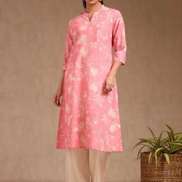 Soch Blush Pink Cotton Regular Fit Floral Print Kurtas-image-10
