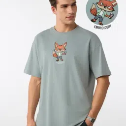 The Souled Store Grey Cotton Loose Fit Printed T-Shirt-picture-26