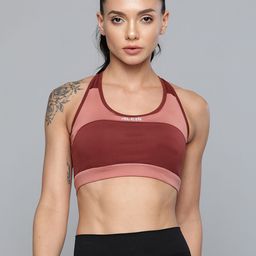 Alcis Burgundy & Pink Colourblocked Workout Bra Full Coverage Lightly Padded-picture-14