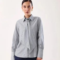 RAREISM Navy Blue Polyester Striped Shirt-image-4