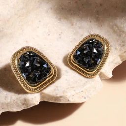 Sohi Embellished Cluster Black & Golden Stud Earrings-image-12