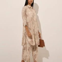 Utsa by Westside Taupe Tropical Printed A-Line Kurta-image-58