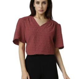 Van Heusen Maroon Checks Top-image-20