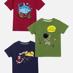 Naughty Ninos Boys Red & Green Pack of 3 Printed T-shirts-picture-3