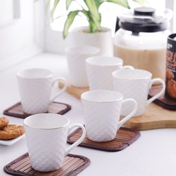 CLAY CRAFT White Printed 6-pieces Cups Set-34