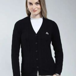 Monte Carlo Black Regular Fit Self Pattern Cardigan-2