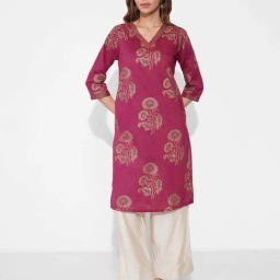Rangmanch By Pantaloons Pink Regular Fit Floral Print Kurta-picture-46