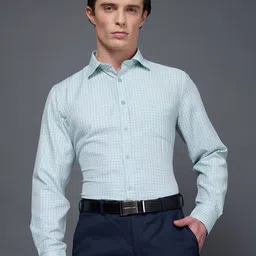 Daniel Hechter Men Gingham Checked Spread Collar Cotton Formal Shirt-image-40