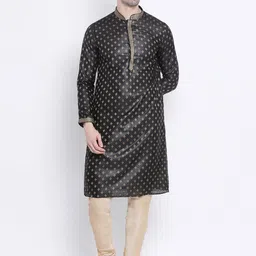 Sanwara Men Black & Gold-Coloured Woven Design Straight Kurta-image-59