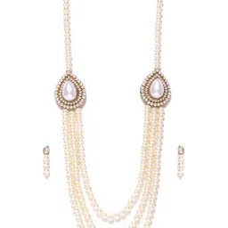 Zaveri Pearls Yellow & White Alloy Multistrand Necklace Set-17