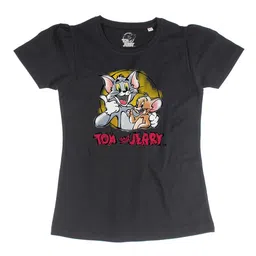 Tom & Jerry Black Puff Sleeve Regular Pure Cotton Top-image-17