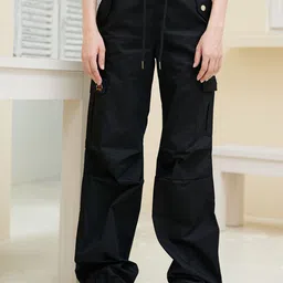 Off Duty India Women Comfort Loose Fit Cotton Cargo Trousers-image-97