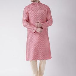 DEYANN Men Pink Woven Design Straight Kurta-picture-17