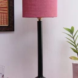 Devansh Pink & Black Solid Traditional Buffet Table Lamp with Jute Shade-19