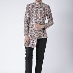 Hangup Men Multicoloured Printed Asymmetric sherwani Kurta-45