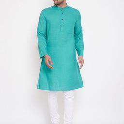 even Men Green Solid Straight Kurta-25