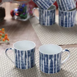 GOODHOMES White & Blue 6-Pieces Printed Bone China Cups Set-19