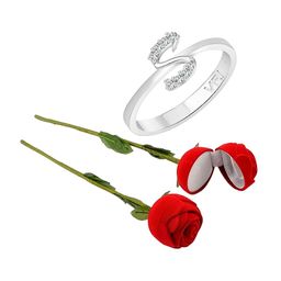 Vighnaharta Rhodium-Plated CZ-Studded & Alphabet S Details Finger Ring With Rose Box-image-50