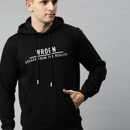 WROGN Men Black Slim Fit Printed Hooded Sweatshirt-image-1
