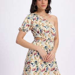 glitchez Floral Print One-Shoulder Cut-Out Mini Dress-image-95
