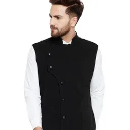 Hypernation Black Slim Fit Sleeveless Waistcoat-68