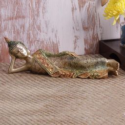 eCraftIndia Brown Reclining Buddha Antique Showpiece-image-36