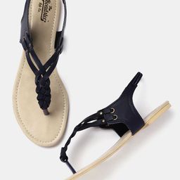 Roadster Women Navy Braided Flats-image-21