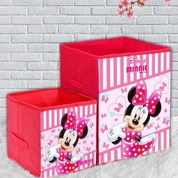 Kuber Industries Set Of 4 Pink & White Disney Minnie Printed Foldable Multi-Utility Storage Cubes With Handle-6