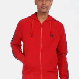 U.S. Polo Assn. Men Red Solid Hooded Sweatshirt with Side Stripes-picture-33