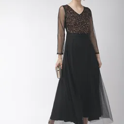 Antheaa Black Embellished Maxi Party Dress-image-12