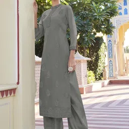 DIVASTRI Women Ethnic Motifs Embroidered Regular Thread Work Kurta with Palazzos-picture-19