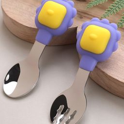Spoon & Fork Set Floral Design - Purple-12