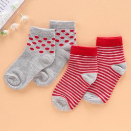 Nuluv Cotton Blend Ankle Length Socks Polka Dot Design Pack of 2  - Grey Red-picture-26