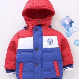 Babyhug Full Sleeves Color Block Hooded Padded Jacket - Blue Red-picture-46
