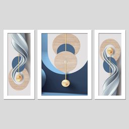 Wens Set Of 3 Abstract Geomteric Beads Work Art Painting - White-7
