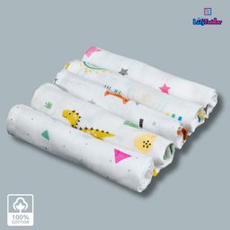 LazyToddler 100% Cotton Muslin Rainbow Wash Cloth Pack Of 5 - Multicolor-19