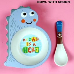Mihar Essentials Bamboo Fibre Feeding Bowl with Spoon Dino Shape (Color & Print May Vary)-picture-4