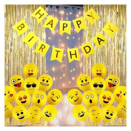 Puchku Printed Mix Emoji Latex Smiley Balloons with Fringe Foil Curtains Led Light Banner For Decoration Yellow - Pack of 54-5